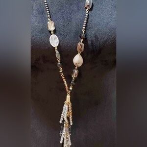 Time and Tru Womens Multicolor Rhinestones Beaded Fringe Necklace with Lobster